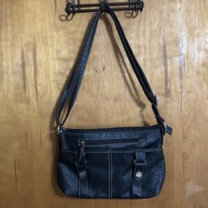 ROSETTI DOUBLE STRAP BLACK LEATHER SATCHEL PURSE ADJUSTABLE